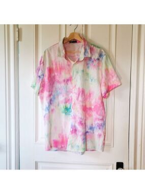 ROMWE tie dye women's button down shirt. Soft pastel colors. Size XXL.